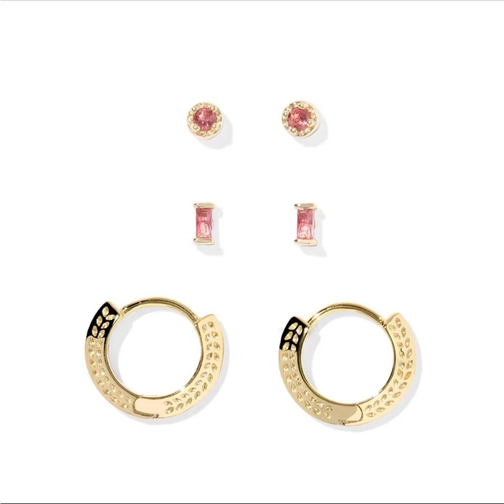 Kendra Scott Mandy Stud Earring Set 3pc Gold Red | NWT $50